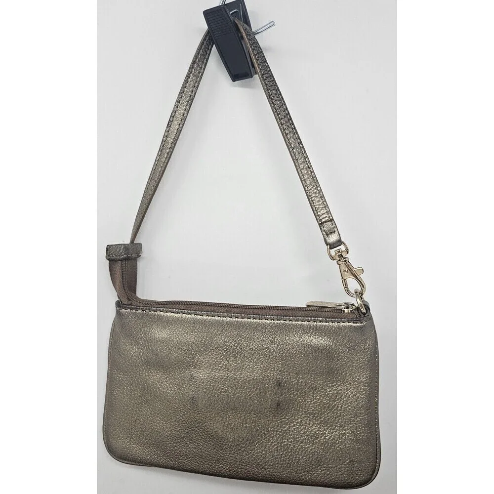 Michael Kors Fulton Gold Metallic Pebbled Leather Wristlet Shoulder Bag 7